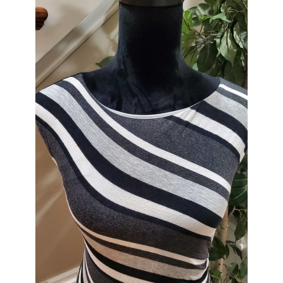 Loft Womens Gray & White Modal Round Neck Sleeveless Casual Knee Length Dress SP - Picture 2 of 12